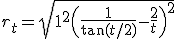  r_t = \sqrt{ 1^2 + \Big(\frac{1}{\text{tan}(t/2)} - \frac{2}{t}\Big)^2}