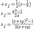 %20z_I=\frac{1}{2}(z-\frac{1}{z})\\z_I=\frac{z^2-1}{2z}\\z_I=\frac{(x+iy)^2-1}{2(x+iy)}