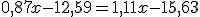 0,87x-12,59=1,11x-15,63