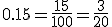 0.15=\frac{15}{100}=\frac{3}{20}