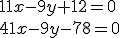 11x-9y+12=0\\41x-9y-78=0