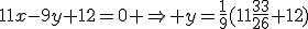 11x-9y+12=0 \Rightarrow y=\frac{1}{9}(11\frac{33}{26}+12)