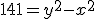 141 = y^2-x^2