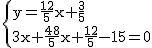 2$\rm~\{{y=\frac{12}{5}x+\frac{3}{5}\\3x+\frac{48}{5}x+\frac{12}{5}-15=0}