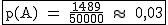2$\rm~\begin{tabular}{|c|}\hline~p(A)~=~\frac{1489}{50000}~\approx~~0,03\\\hline\end{tabular}