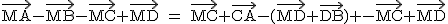 2$\rm~\vec{MA}-\vec{MB}-\vec{MC}+\vec{MD}~=~\vec{MC}+\vec{CA}-(\vec{MD}+\vec{DB})+-\vec{MC}+\vec{MD}