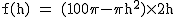 2$\rm~f(h)~=~(100\pi-\pi~h^2)\times2h