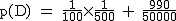 2$\rm~p(D)~=~\frac{1}{100}\times~\frac{1}{500}~+~\frac{990}{50000}