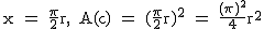 2$\textrm x = \frac{\pi}{2}r, A(c) = (\frac{\pi}{2}r)^2 = \frac{(\pi)^2}{4}r^2