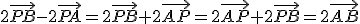 2\vec{PB}-2\vec{PA}=2\vec{PB}+2\vec{AP}=2\vec{AP}+2\vec{PB}=2\vec{AB}