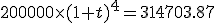 200000\times(1+t)^4=314703.87
