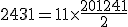 2431 = 11\times\frac{201+241}{2}