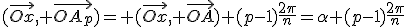 3$(\vec{Ox}, \vec{OA_p})= (\vec{Ox}, \vec{OA})+(p-1)\frac{2\pi}{n}=\alpha+(p-1)\frac{2\pi}{n}