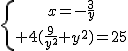 3$\{{x=-\frac{3}{y}\atop 4(\frac{9}{y^2}+y^2)=25}