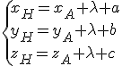 3$\{{x_H=x_A+\lambda a\\y_H=y_A+\lambda b\\z_H=z_A+\lambda c}