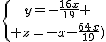 3$\{{y=-\frac{16x}{19} \atop z=-x+\frac{64x}{19})