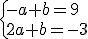 3$\{-a+b=9\\2a+b=-3