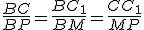 3$\frac{BC}{BP}=\frac{BC_1}{BM}=\frac{CC_1}{MP}
