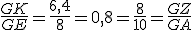 3$\frac{GK}{GE} = \frac{6,4}{8}=0,8=\frac{8}{10}=\frac{GZ}{GA}