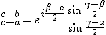 3$\frac{c-b}{c-a}=e^{i\frac{\beta-\alpha}{2}}\,\frac{\sin\,\frac{\gamma-\beta}{2}}{\sin\,\frac{\gamma-\alpha}{2}}