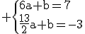 3$\rm \{{6a+b=7\\\frac{13}{2}a+b=-3