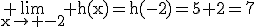 3$\rm \lim_{x\to -2} h(x)=h(-2)=5+2=7
