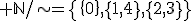 3$\rm \mathbb{N}/\sim=\{\{0\},\{1,4\},\{2,3\}\}