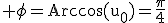 3$\rm \phi=Arccos(u_{0})=\frac{\pi}{4}