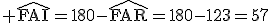 3$\rm \widehat{FAI}=180-\widehat{FAR}=180-123=57