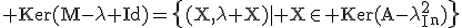 3$\rm Ker(M-\lambda Id)=\{(X,\lambda X)| X\in Ker(A-\lambda^{2} I_{n})\}