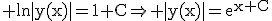 3$\rm ln|y(x)|=1+C\Rightarrow |y(x)|=e^{x+C}