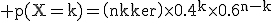 3$\rm p(X=k)=\(n\\k\)\times0.4^k\times0.6^{n-k}