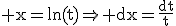 3$\rm x=ln(t)\Rightarrow dx=\frac{dt}{t}