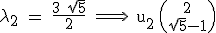 3$\textrm \lambda_2 = \fra{3+\sqrt{5}}{2} \Longrightarrow \ u_2 {2\choose \sqrt{5}-1}
