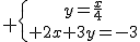 3$ \{{y=\frac{x}{4}\atop 2x+3y=-3}