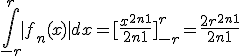 3$ \Bigint_{-r}^r |f_n(x)|dx = [\frac{x^{2n+1}}{2n+1}]_{-r}^r=\frac{2r^{2n+1}}{2n+1}