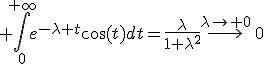 3$ \Bigint_{0}^{+\infty}e^{-\lambda t}\cos(t)dt=\frac{\lambda}{1+\lambda^2}\stackrel{\lambda\to 0}{\longrightarrow}\,0