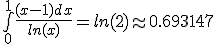 3$ \bigint_0^1 \frac{(x-1)dx}{ln(x)} = ln(2) \approx 0.693147