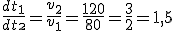 3$ \frac{dt_1}{dt\2} = \frac{v_2}{v_1} = \frac{120}{80} = \frac{3}{2} = 1,5
