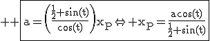 3$ \rm \fbox{a=\(\frac{\frac{1}{2}+\sin(t)}{\cos(t)}\)x_P\Leftright x_P=\frac{a\cos(t)}{\frac{1}{2}+\sin(t)}}