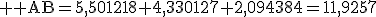 3$ \rm AB=5,501218+4,330127+2,094384=11,9257