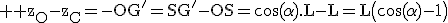 3$ \rm z_O-z_C=-OG'=SG'-OS=\cos(\alpha).L-L=L\(\cos(\alpha)-1\)