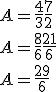 3$A = \frac{4}{3} + \frac{7}{2} \\ \\ A = \frac{8}{6} + \frac{21}{6} \\ \\ A = \frac{29}{6}