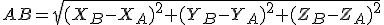 3$AB=\sqr{(X_B-X_A)^2+(Y_B-Y_A)^2+(Z_B-Z_A)^2}