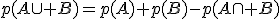3$p(A\cup B)=p(A)+p(B)-p(A\cap B)