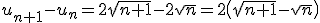 3$u_{n+1}-u_n=2\sqrt{n+1}-2\sqrt{n}=2\(\sqrt{n+1}-\sqrt{n}\)