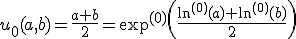 3$u_0(a,b)=\frac{a+b}{2}=\exp^{(0)}\left(\frac{\ln^{(0)}(a)+\ln^{(0)}(b)}{2}\right)