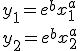 3$y_1 = e^b x_1^a \\
 \\ y_2 = e^b x_2^a