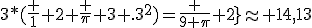 3*(\frac 1 2 \frac \pi 3 .3^2)=\frac {9 \pi} 2}\approx 14,13