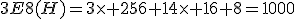 3E8(H)=3\times 256+14\times 16+8=1000